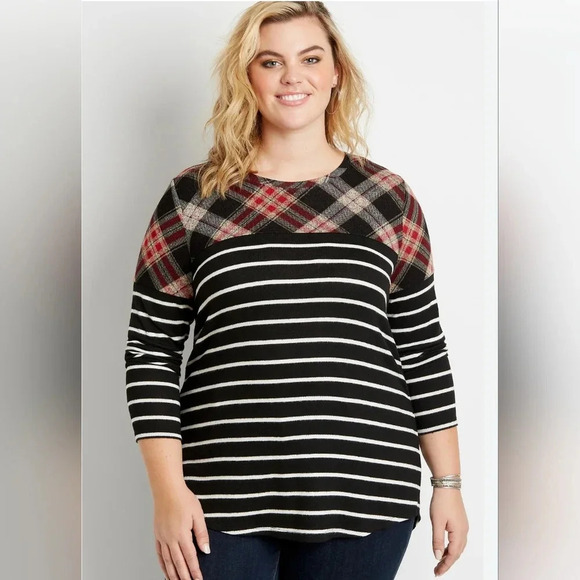Maurices 24/7 Plaid Stripe Blocked Football Sweater XL - Picture 2 of 6